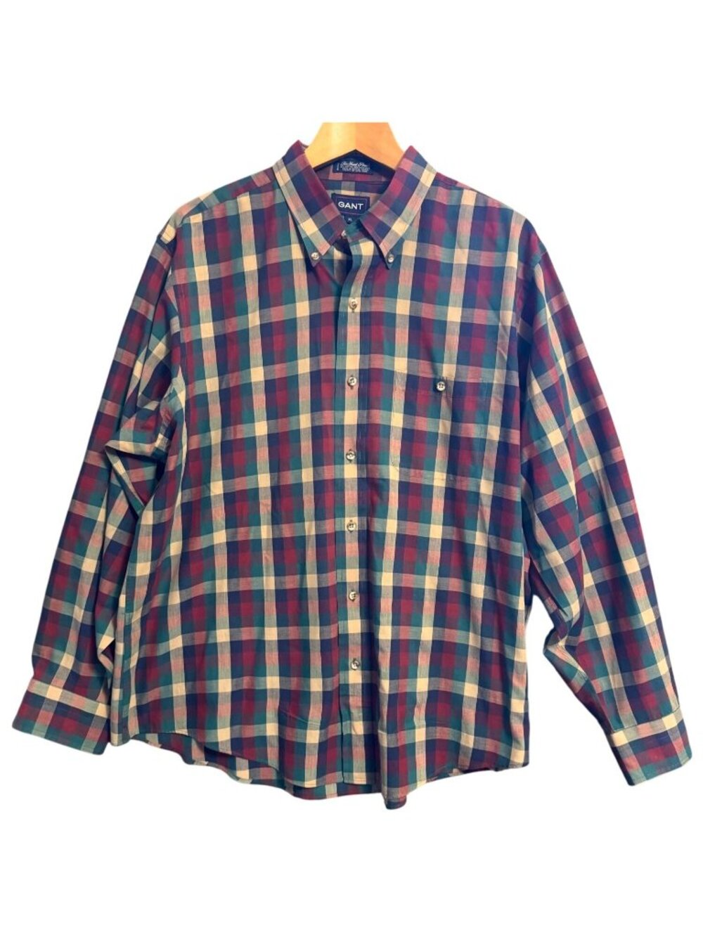 Vtg Gant Fox Hunt Plaid Shirt 60% Cotton 40% Polyester Button-Down XL